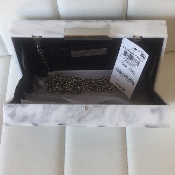 NWT Beautiful Acrylic Marble Pattern Clutch Evening Bag Casual Purse With Chain - Picture 4 of 16